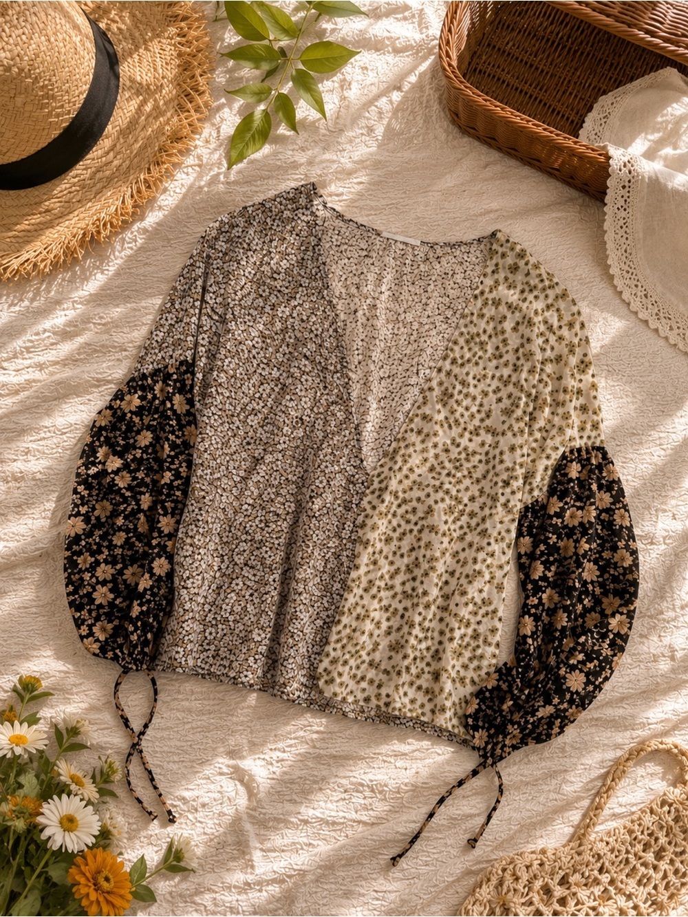 By Together Mixed Floral V-Neck Blouse